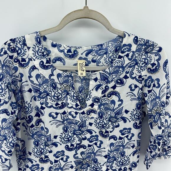 Yala 100% organic cotton printed 3/4 sleeve keyhole tunic top sz XS - Picture 2 of 7